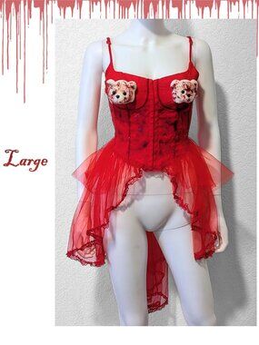 Upcycled Goth Bloody Teddy Bear Corset Dress Sexy Horror Gore Costume Large
